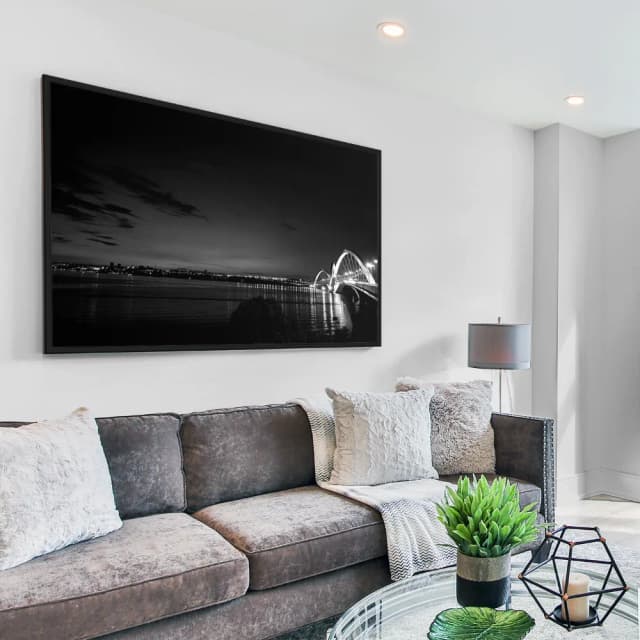 Quadro Decorativo Brasília ao Fundo e Ponte JK P&B