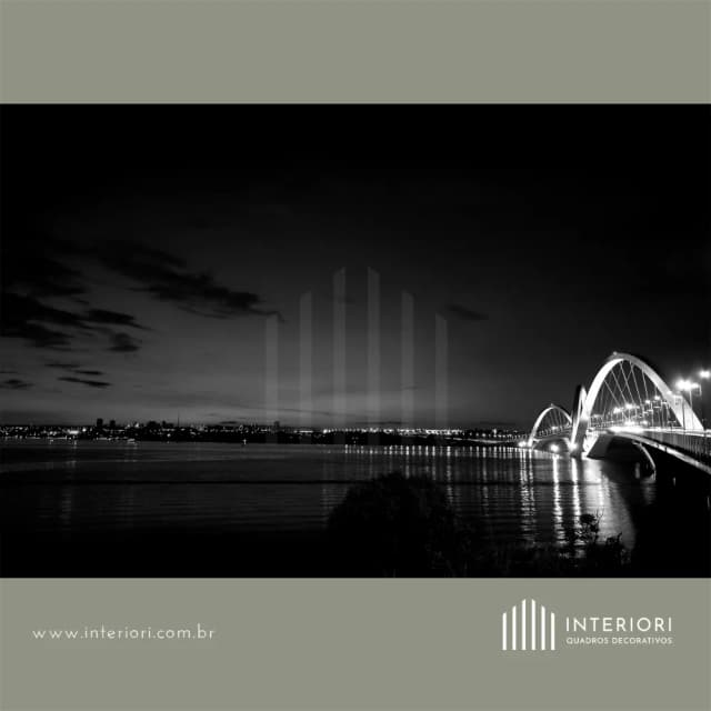 Quadro Decorativo Brasília ao Fundo e Ponte JK P&B